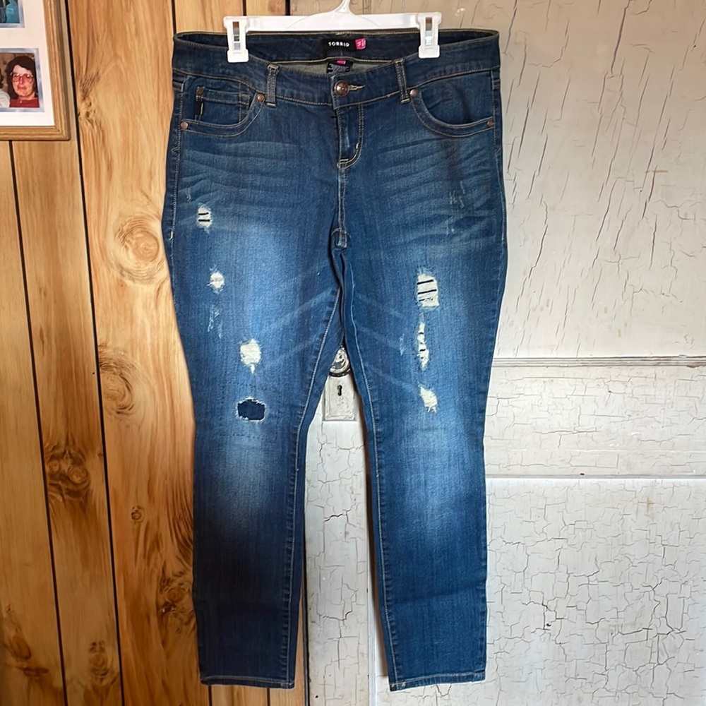 torrid Ripped Straight Leg Jeans in Dark Blue